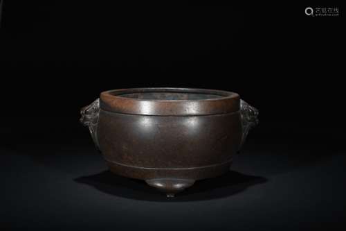 Qing dynasty copper beast ear drum-type stove