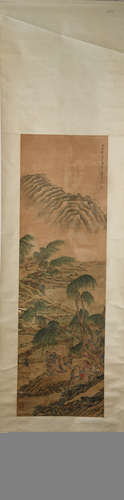 Qing Dynasty Tang luming's landscape and figure painting