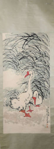 Modern Xu beihong's white duck painting