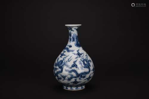 Blue-and-white jade vase with dragon pattern
