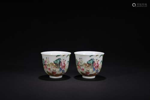 Qing dynasty pastel figure cup*1 pair