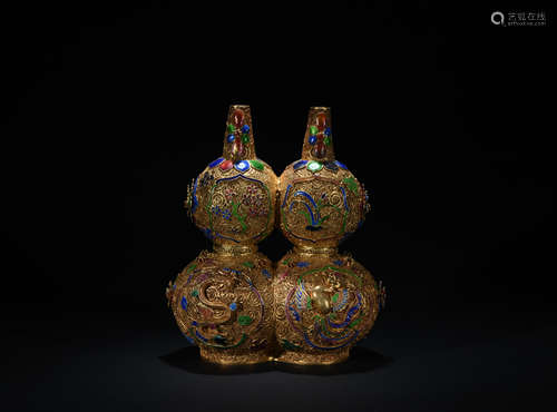 Qing dynasty sterling silver wire inlay bottle gourds