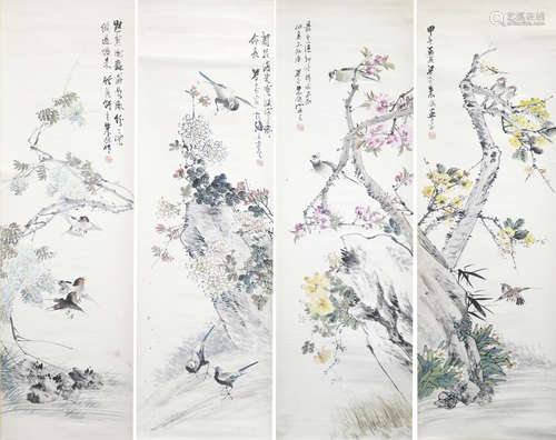 朱偁 花鳥四屏 立軸