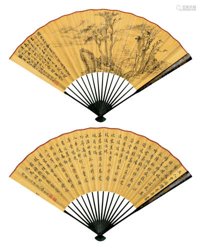 张克龢（1898～1959）张启后（1873～1944） 丙子（1936年）作 山水 楷书 成扇 水墨纸本