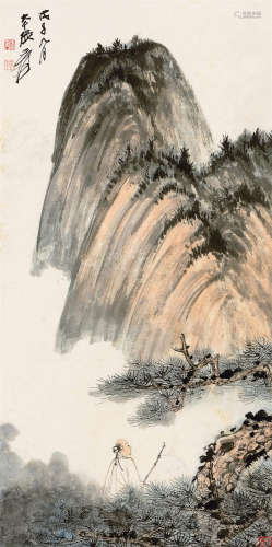 张大千（1899～1983） 戊子（1948年）作 看山图 立轴 设色纸本
