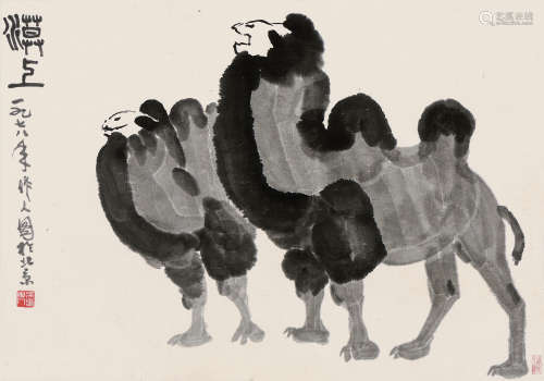 吴作人（1908～1997） 戊午（1978年）作 漠上 镜心 水墨纸本
