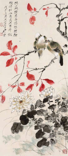 唐云（1910～1993） 戊子（1948年）作 花鸟 立轴 设色纸本