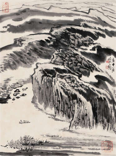 陆俨少（1909～1993） 庚申（1980年）作 山水 镜框 水墨纸本