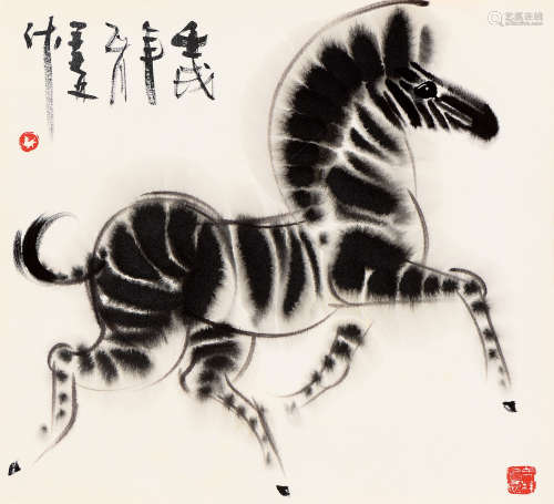 韩美林（b.1936） 壬戌（1982年）作 斑马 镜心 水墨纸本