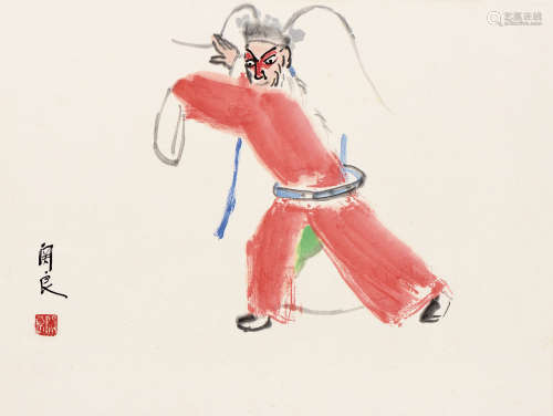 关良（1900～1986） 戏剧人物 镜框 设色纸本