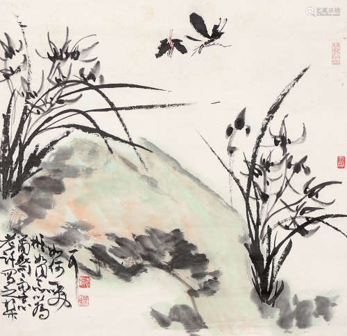 许麟庐（1916～2011） 兰蝶 镜心 设色纸本