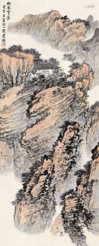萧愻（1883～1944） 癸酉（1933年）作 松风云海 立轴 设色纸本
