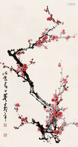 董寿平（1904～1997） 戊辰（1988年）作 红梅 立轴 设色纸本
