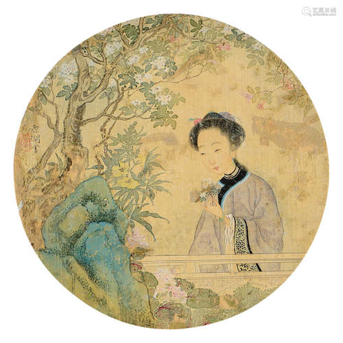 蒋莲（1796～？） 仕女 立轴 设色绢本