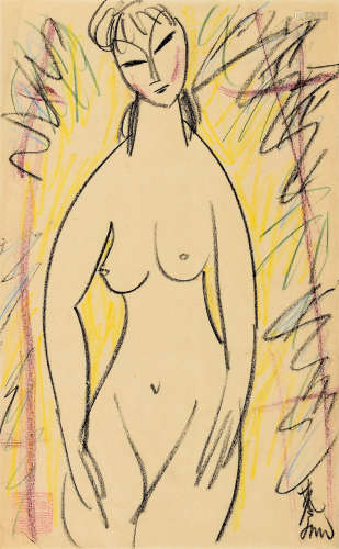 林风眠（1900～1991） 裸女画稿 镜框 设色纸本