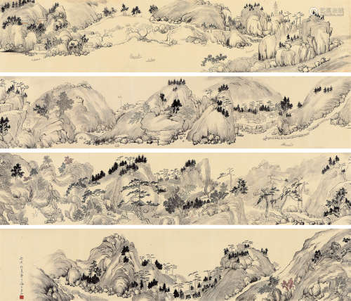 高贞白（1906～1992） 丙戌（1946年）作 山水长卷 手卷 设色纸本
