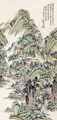 吴徵（1878～1949） 己巳（1929年）作 春山流泉 立轴 设色纸本