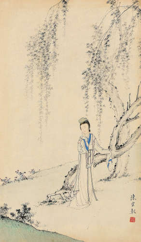陈少梅（1909～1953） 柳阴仕女 镜心 设色纸本