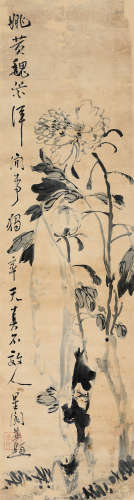 孙星阁（1897～1996） 牡丹寿石 立轴 水墨纸本