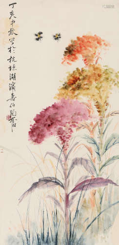 陶寿伯（1902～1997） 丁亥（1947年）作 花卉 立轴 设色纸本