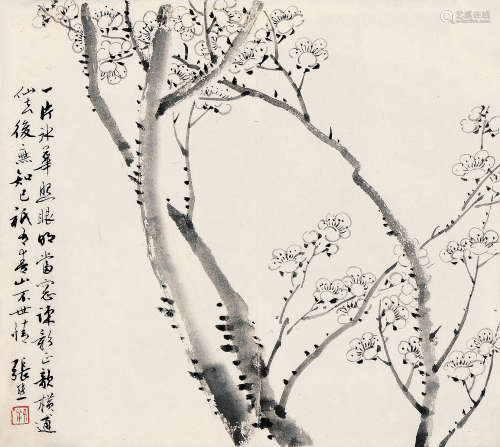 张熊（1803～1886） 墨梅 镜心 水墨纸本