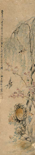汤贻汾（1778～1853） 花鸟 立轴 设色洒金笺