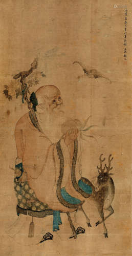 顾洛（1763～？） 丙寅（1806年）作 福禄寿图 立轴 设色绢本