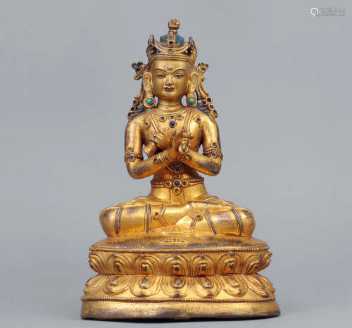 十六世紀 西藏 銅鎏金嵌銀絲金剛總持