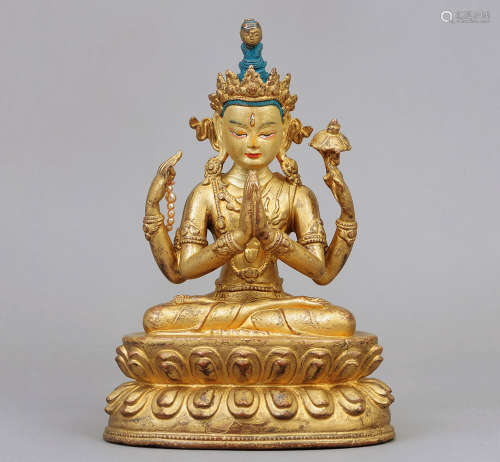 十六世紀 西藏 銅鎏金四臂觀音