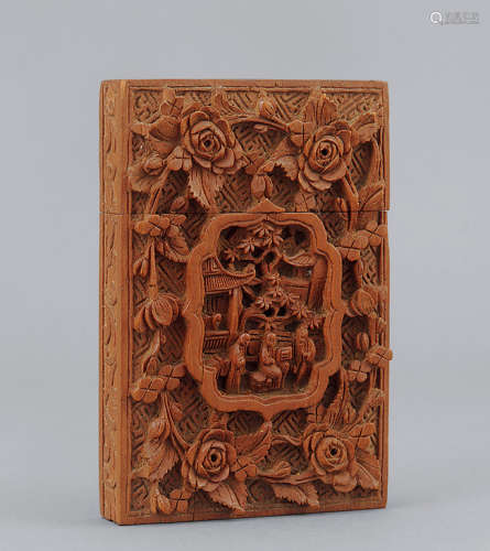 硬木浮雕人物名片盒