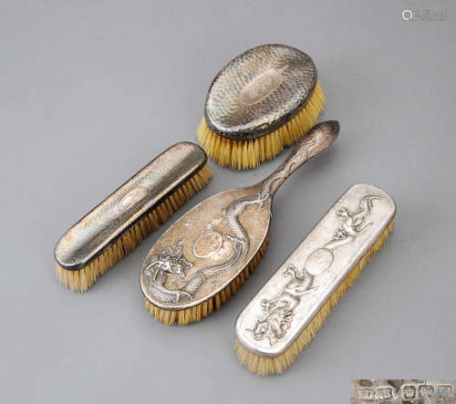 民國 銀製雕龍紋髮具 一組四件