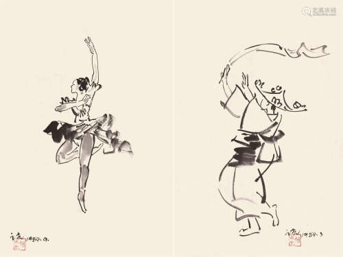 杨之光 1984年 舞蹈人物写生稿 纸本软片