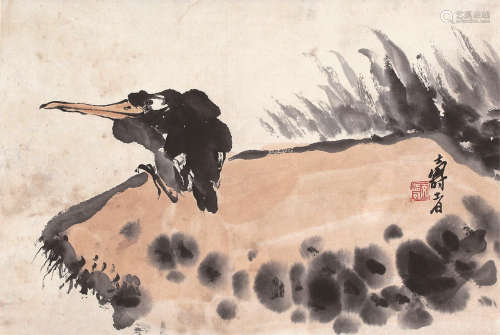 潘天寿 鸟石图 纸本软片
