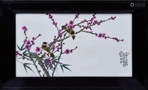 刘新国（高级工艺美术师）工笔花鸟瓷板(带框）