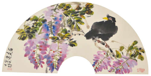 张士增(1944—2013) 春意浓  扇面 设色纸本 镜框