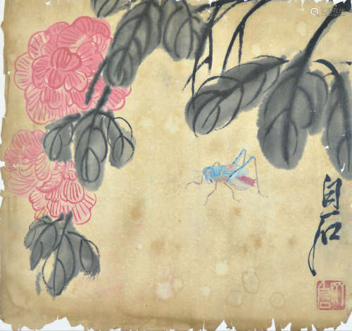 齐白石(1864─1957) 花卉图 设色纸本 镜框
