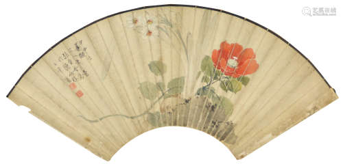 张艺舟 花卉（扇面） 纸本 镜框