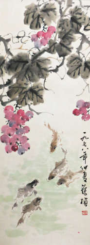 苏葆桢(1916-1990) 鱼乐图 设色纸本 立轴