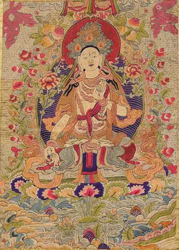 GESTICKTES THANGKA DER WEISSEN TARA.