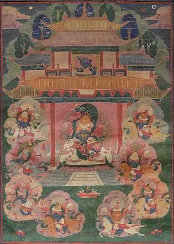 THANGKA DES VAISHRAVANA MIT DEN ACHT REITERN.