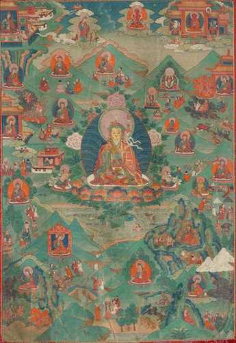 THANGKA DES PADMASABHAVA MIT EPISODEN AUS SEINEM LEBEN.