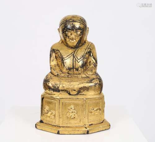 Bouddha Birman \nSculpture en bois doré représentan…