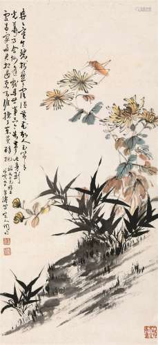 王雪涛 1938年作 菊石图 立轴 设色纸本