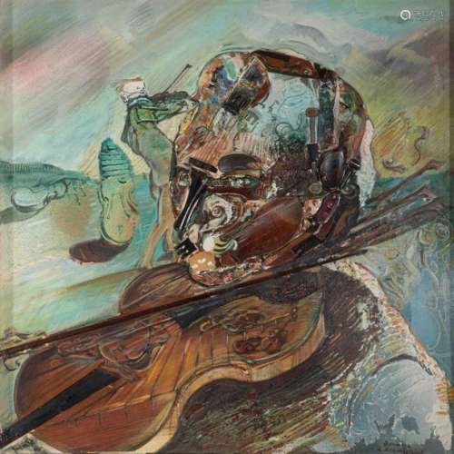 Ecole XXe, Le violonniste, 1991, technique mixte s…