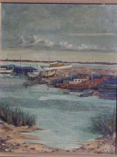 SEGUELA, Chantier à Aigues Mortes, 1970, huile sur…