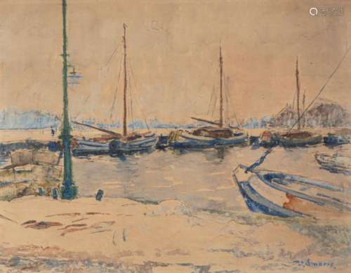 Leopold SMEERS (1881 1957), Le quai du port, aquar…