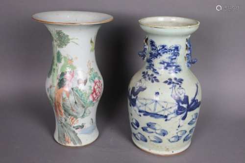 Vase de forme balustre en porcelaine famille rose,…