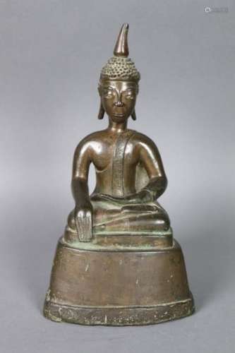 Bouddha en bronze patine brun clair, Laos, XVIIIèm…