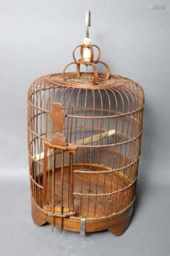 Cage à oiseau en bambou, perchoir en os, h : 65 cm