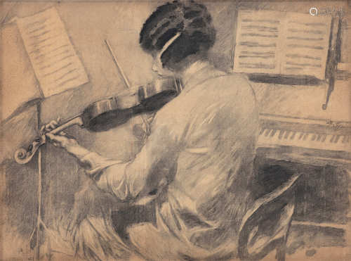 徐悲鸿 约1920年代 琴课 纸本素描